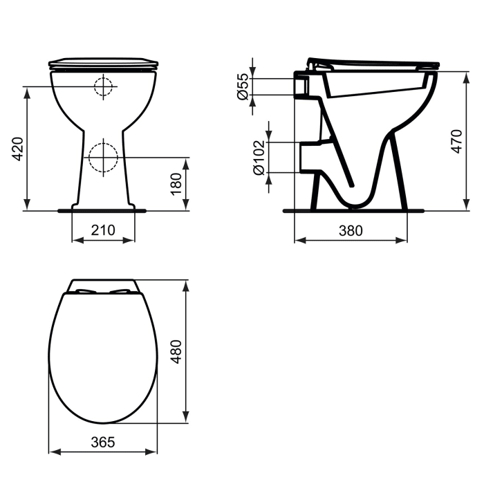 Ideal Standard Eurovit Standtiefspül-WC, Abgang waagerecht