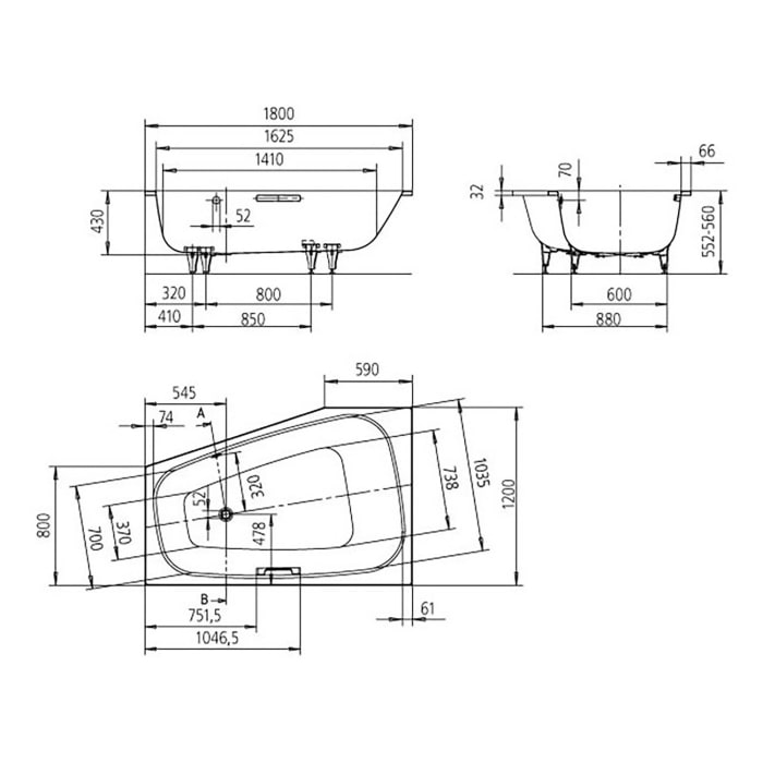 Kaldewei Plaza Duo rechts 190 Eckbadewanne