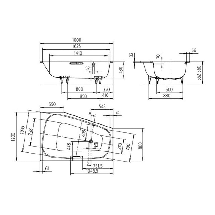 Kaldewei Plaza Duo links 192 Eckbadewanne