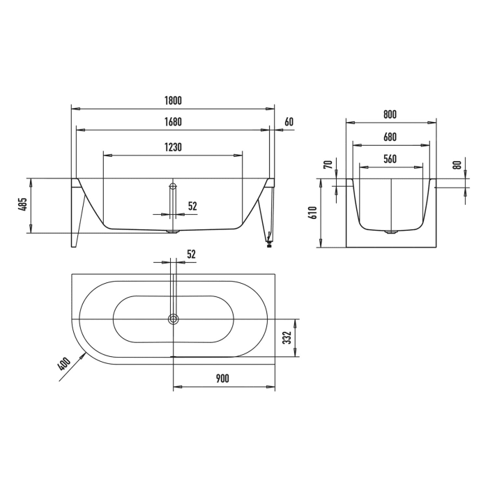 Kaldewei MEISTERSTÜCK CENTRO DUO 1 LINKS Mod. 1136-4040 Badewanne 180 x 80 cm, mit Perl-Effekt