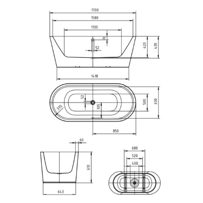 Kaldewei MEISTERSTÜCK CLASSIC DUO OVAL Mod. 1113-4002 Badewanne 170 x 75 cm, mit Per-Effekt und Vollantislip und Garnitur KA 4002