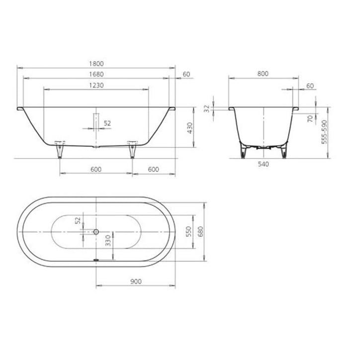 Kaldewei CLASSIC DUO OVAL Mod. 111 Badewanne 180 x 80 cm, mit Grifflöcher
