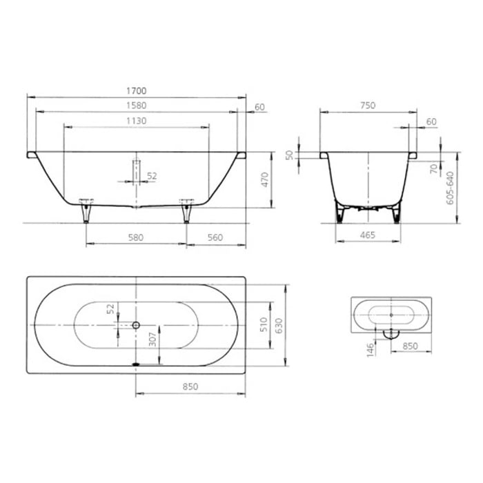 Kaldewei Centro Duo 132 Badewanne 170 x 75 cm mit Vollantislip