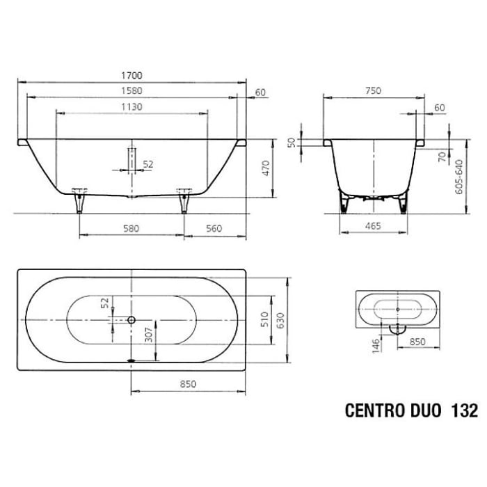 Kaldewei Centro Duo 132 Badewanne 170 x 75 cm mit Vollantislip