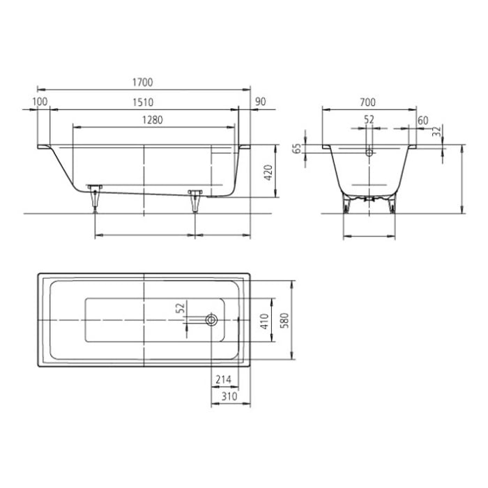 Kaldewei PURO Mod. 687 Badewanne 170 x 70 cm, mit Perl-Effekt