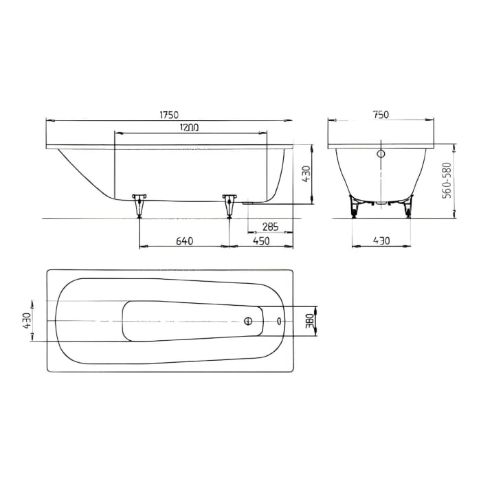 Kaldewei SANIFORM 374 Badewanne 175 x 75 cm mit Antislip