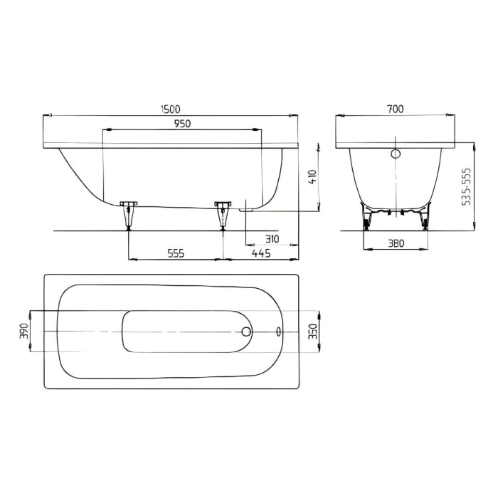 Kaldewei SANIFORM PLUS Mod. 361-1 Badewanne 150 x 70 cm, mit Perl-Effekt