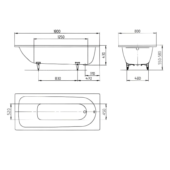 Kaldewei SANIFORM PLUS Mod. 375-1 Badewanne 180 x 80 cm, mit Perl-Effekt