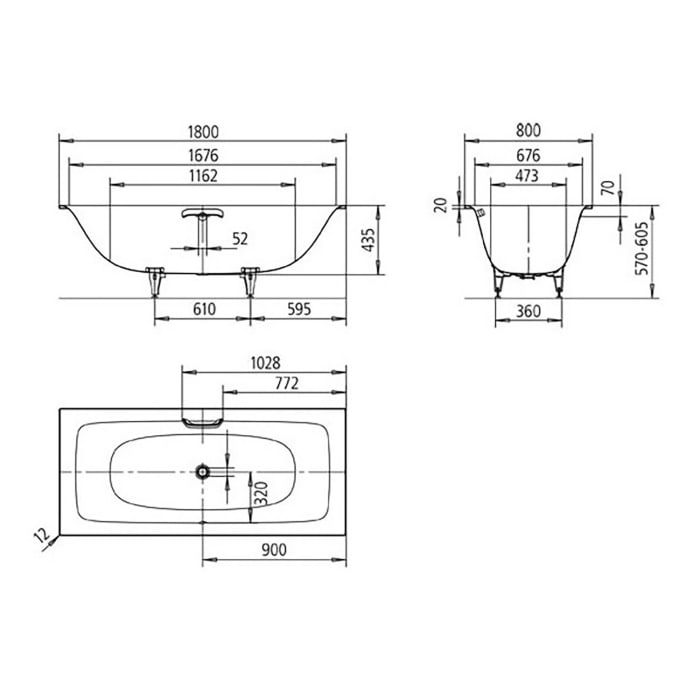 Kaldewei Silenio Rechteckbadewanne 180 x 80 cm mit Grifflöchern