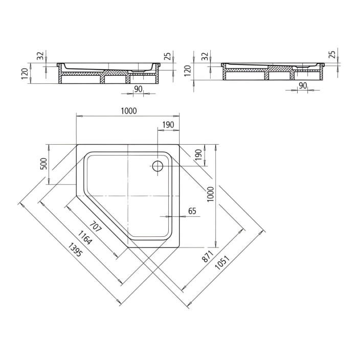 Kaldewei Cornezza 672-1 Fünfeck-Duschwanne 100 x 100 x 2,5 cm mit Antislip