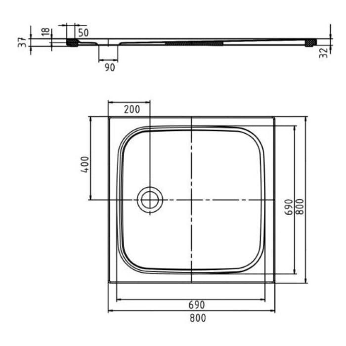 Kaldewei CAYONOPLAN 2251-5 Duschwanne 80 x 80 cm, mit Secure Plus, inkl. Wannenträger extraflach