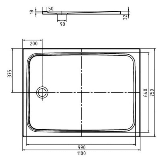 Kaldewei CAYONOPLAN 2259-1 Duschwanne 75 x 110 cm, mit Perl-Effekt und Antislip