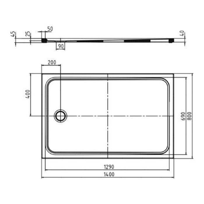 Kaldewei CAYONOPLAN 2266-5 Duschwanne 80 x 140 cm, mit Secure Plus, inkl. Wannenträger extraflach