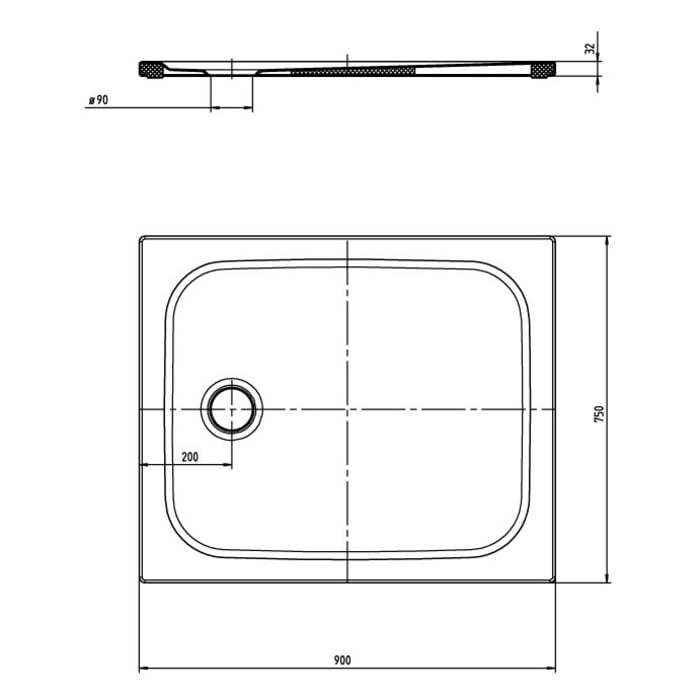 Kaldewei CAYONOPLAN 2253-5 Duschwanne 75 x 90 cm, mit Antislip, inkl. Wannenträger extraflach