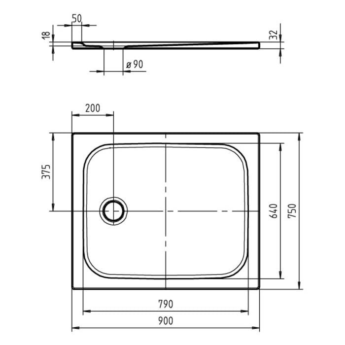Kaldewei CAYONOPLAN 2253-1 Duschwanne 75 x 90 cm, mit Perl-Effekt und Antislip