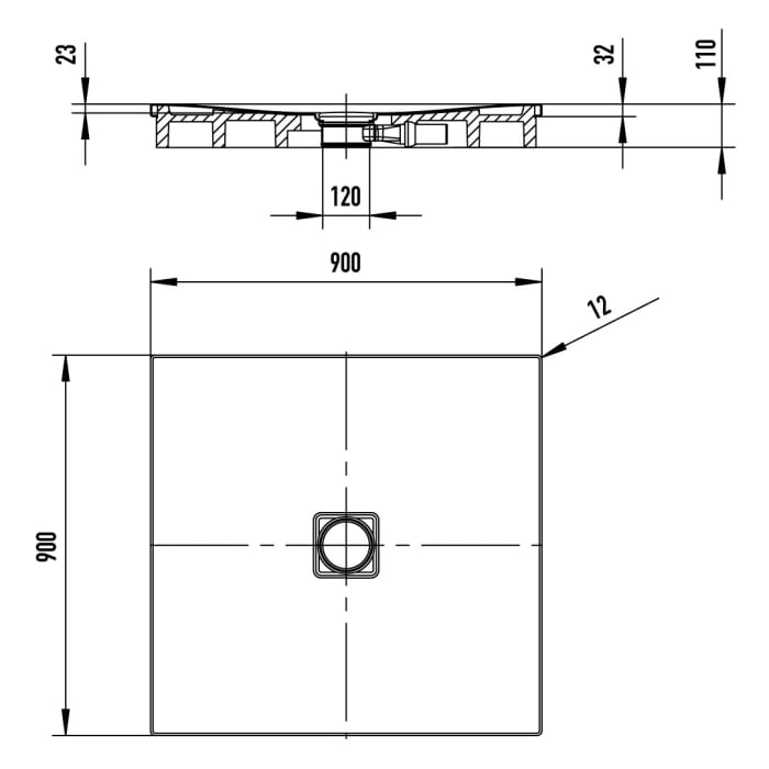 Kaldewei CONOFLAT 783-2 Duschwanne 90 x 90 cm mit Secure Plus, inkl. Wannenträger