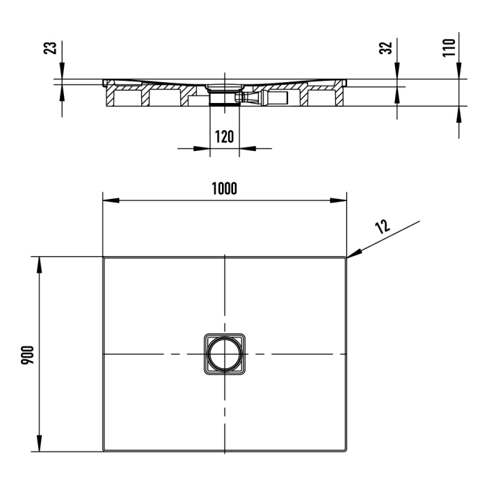 Kaldewei CONOFLAT 784-2 Duschwanne 90 x 100 cm mit Secure Plus, inkl. Wannenträger