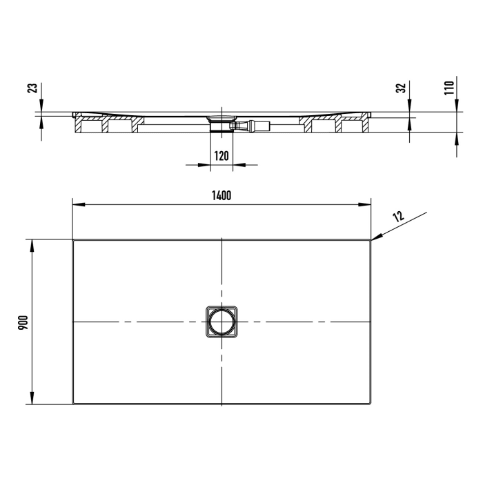 Kaldewei CONOFLAT 795-2 Duschwanne 90 x 140 cm mit Secure Plus, inkl. Wannenträger