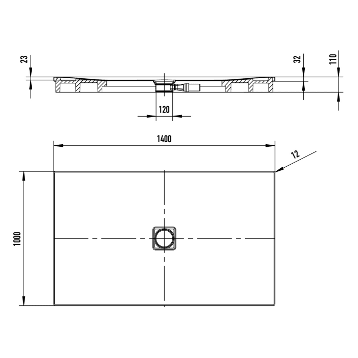 Kaldewei CONOFLAT 796-2 Duschwanne 100 x 140 cm mit Secure Plus, inkl. Wannenträger