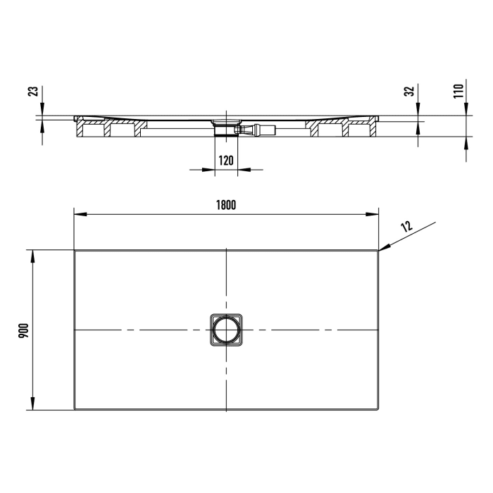 Kaldewei CONOFLAT 866-2 Duschwanne 90 x 180 cm mit Secure Plus, inkl. Wannenträger