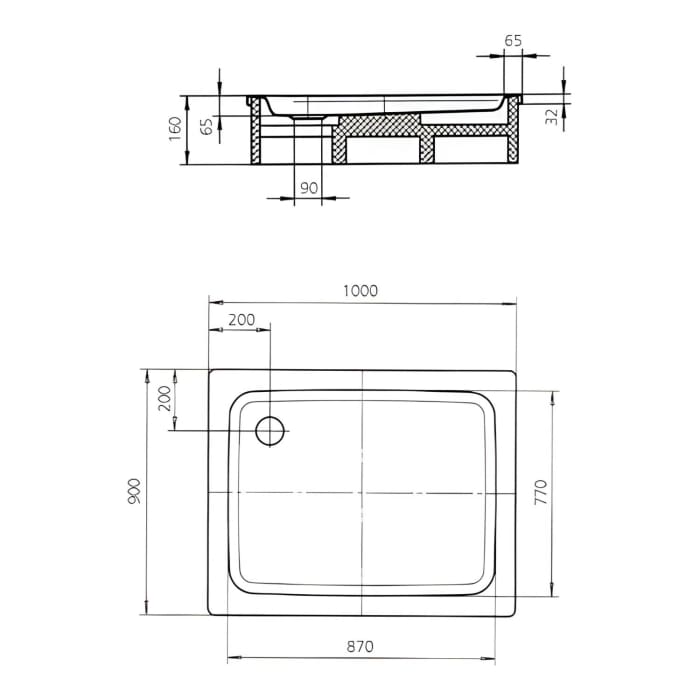 Kaldewei Duschplan 418-2 Duschwanne 90 x 100 x 6,5 cm mit Wannenträger