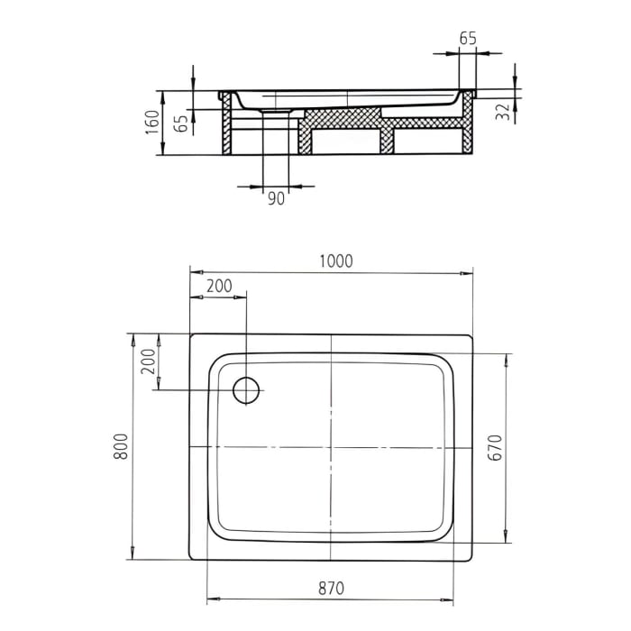 Kaldewei Duschplan 546-2 Duschwanne 80 x 100 x 6,5 cm mit Wannenträger