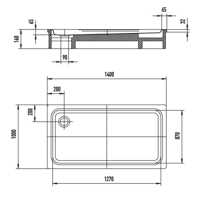 Kaldewei Duschplan 427-2 Duschwanne 100 x 140 x 6,5 cm mit Perl-Effekt und Wannenträger