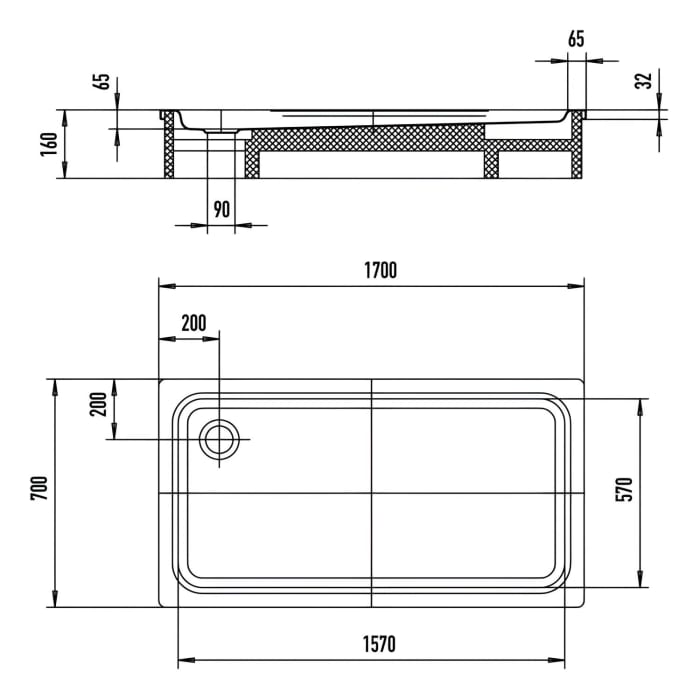 Kaldewei Duschplan 424-2 Duschwanne 70 x 170 x 6,5 cm mit Wannenträger