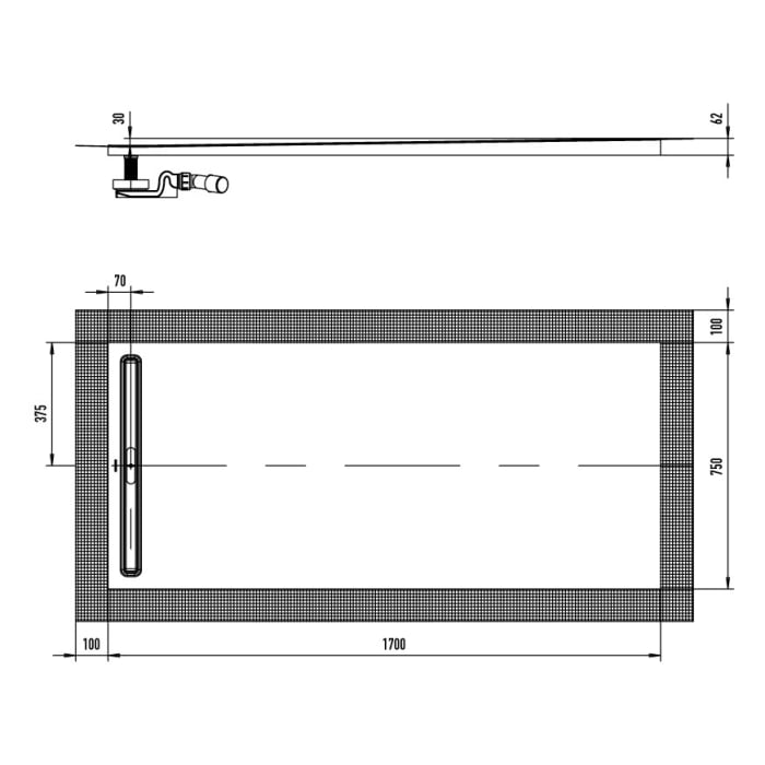 Kaldewei NEXSYS 2628 Duschfläche mit Ablaufrinne 75 x 170 cm