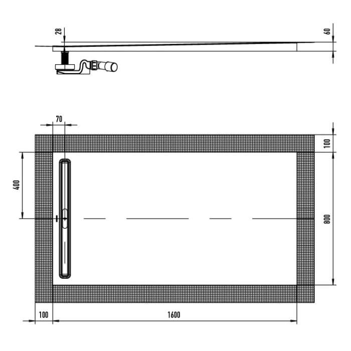 Kaldewei NEXSYS Duschfläche mit Ablaufrinne und Secure Plus 80 x 160 cm
