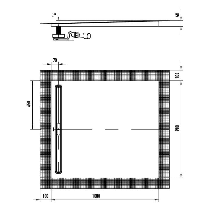 Kaldewei NEXSYS 2614 Duschfläche mit Ablaufrinne 90 x 100 cm, mit Perl-Effekt