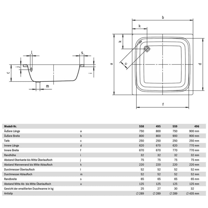 Kaldewei Sanidusch 558 Duschwanne 75 x 80 x 25 cm