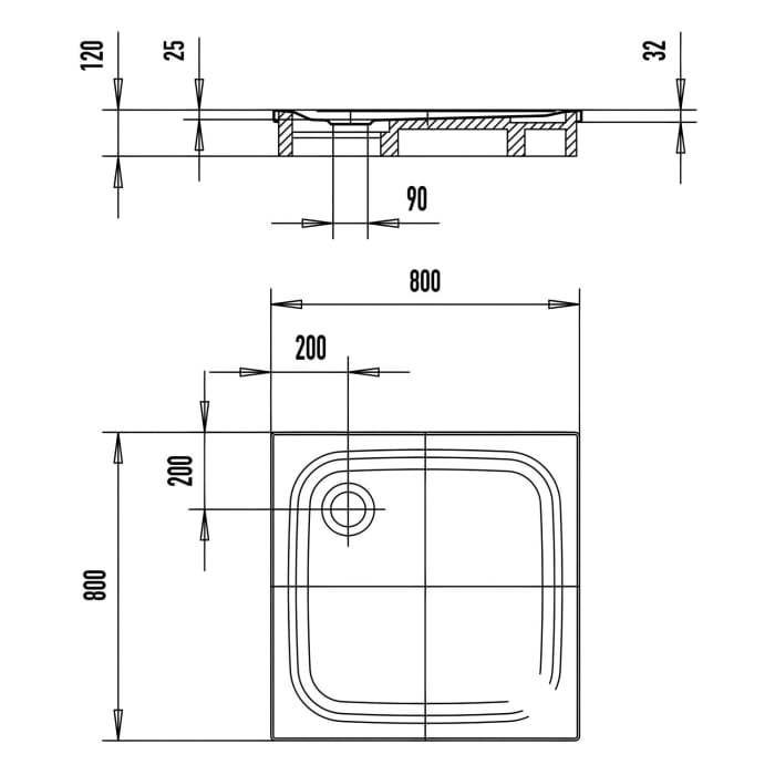 Kaldewei SUPERPLAN CLASSIC 386-2 Duschwanne 80 x 80 cm, inkl. Wannenträger