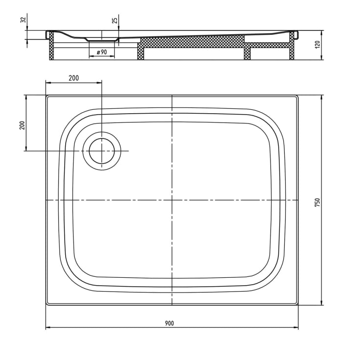 Kaldewei SUPERPLAN CLASSIC 387-2 Duschwanne 75 x 90 cm mit Secure Plus, inkl. Wannenträger