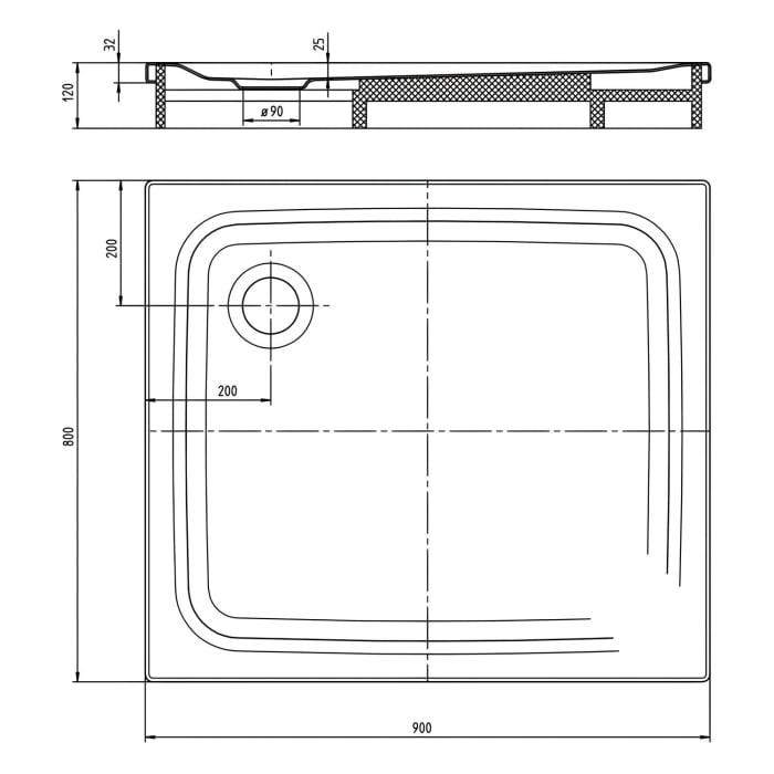 Kaldewei SUPERPLAN CLASSIC 388-2 Duschwanne 80 x 90 cm mit Secure Plus, inkl. Wannenträger