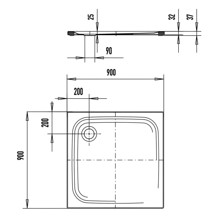 Kaldewei SUPERPLAN CLASSIC 390-5 Duschwanne 90 x 90 cm mit Perl-Effekt, inkl. Wannenträger extraflach