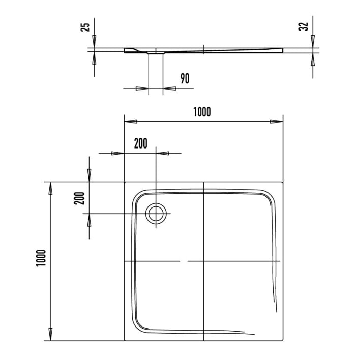 Kaldewei SUPERPLAN CLASSIC 391-1 Duschwanne 100 x 100 cm mit Secure Plus