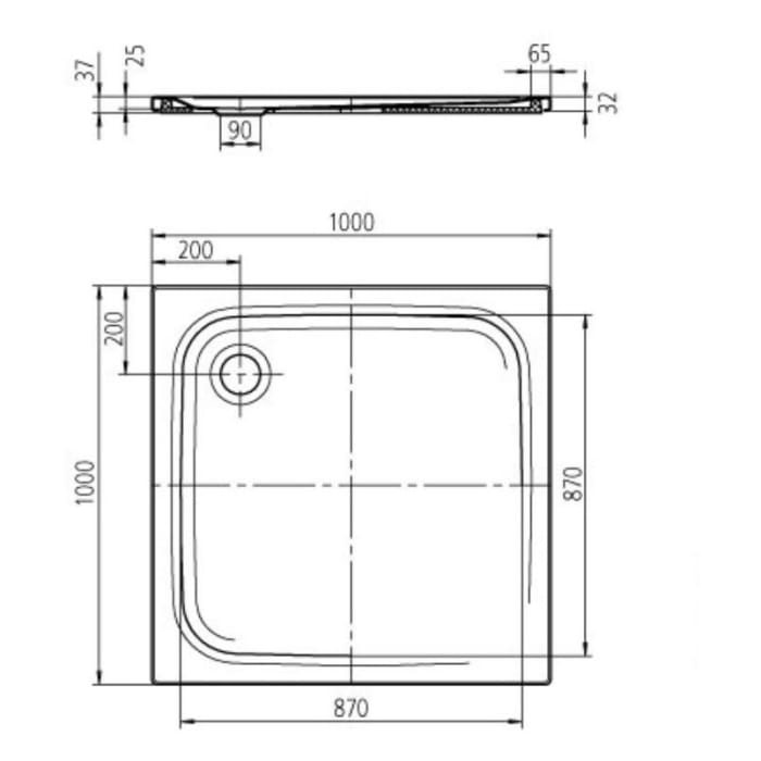 Kaldewei SUPERPLAN CLASSIC 391-5 Duschwanne 100 x 100 cm mit Perl-Effekt, inkl. Wannenträger extraflach