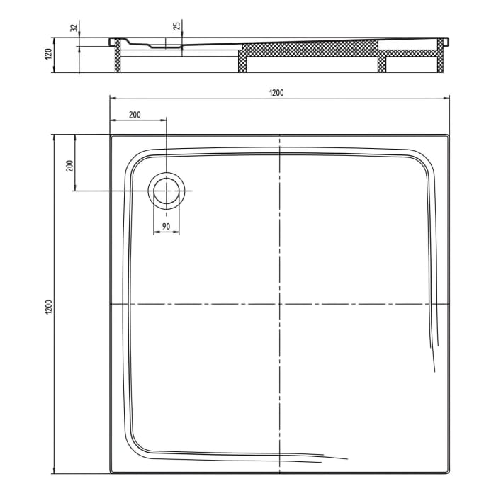 Kaldewei SUPERPLAN CLASSIC 399-2 Duschwanne 120 x 120 cm mit Perl-Effekt, inkl. Wannenträger