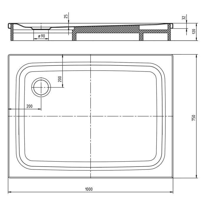 Kaldewei SUPERPLAN CLASSIC 402-2 Duschwanne 75 x 100 cm mit Perl-Effekt, inkl. Wannenträger