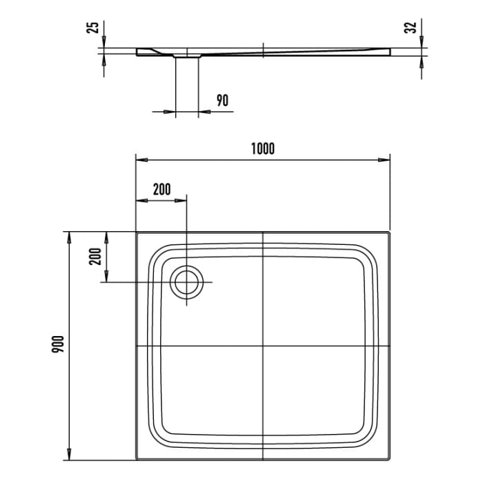 Kaldewei SUPERPLAN CLASSIC 404-1 Duschwanne 90 x 100 cm mit Perl-Effekt