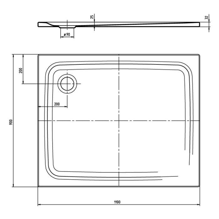 Kaldewei SUPERPLAN CLASSIC 405-1 Duschwanne 90 x 110 cm mit Secure Plus