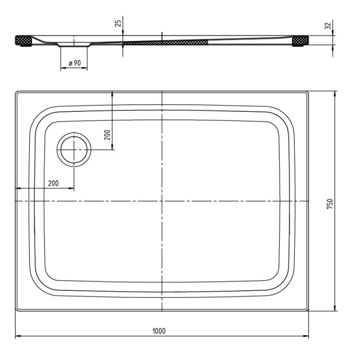 Kaldewei SUPERPLAN CLASSIC 402-5 Duschwanne 75 x 100 cm, inkl. Wannenträger extraflach