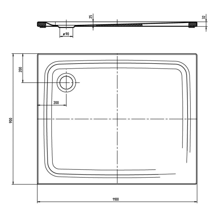 Kaldewei SUPERPLAN CLASSIC 405-5 Duschwanne 90 x 110 cm mit Perl-Effekt, inkl. Wannenträger extraflach