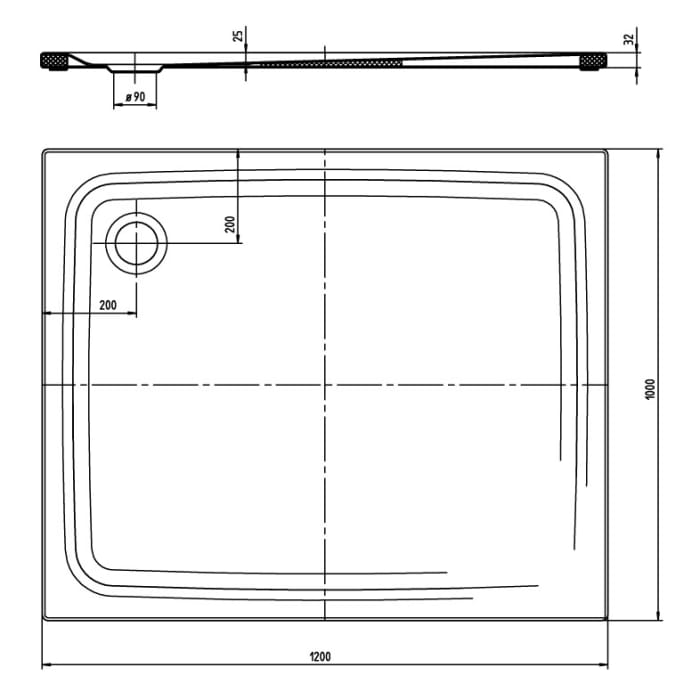 Kaldewei SUPERPLAN CLASSIC 407-5 Duschwanne 100 x 120 cm mit Secure Plus, inkl. Wannenträger extraflach