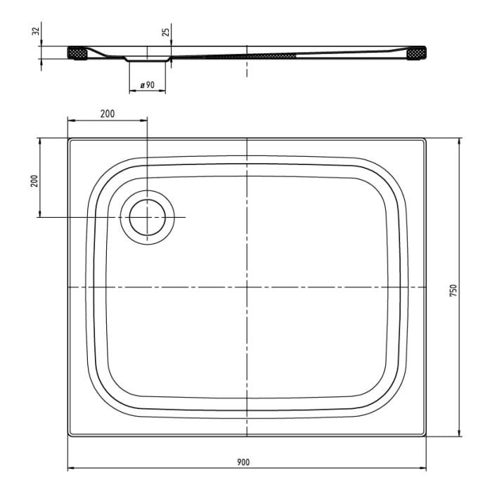 Kaldewei SUPERPLAN CLASSIC 387-5 Duschwanne 75 x 90 cm mit Secure Plus, inkl. Wannenträger extraflach