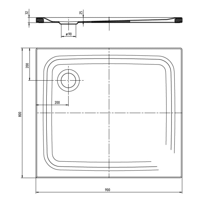 Kaldewei SUPERPLAN CLASSIC 388-5 Duschwanne 80 x 90 cm mit Perl-Effekt, inkl. Wannenträger extraflach