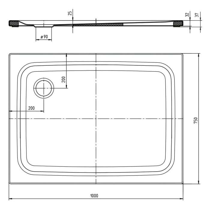 Kaldewei SUPERPLAN CLASSIC 402-5 Duschwanne 75 x 100 cm mit Perl-Effekt, inkl. Wannenträger extraflach