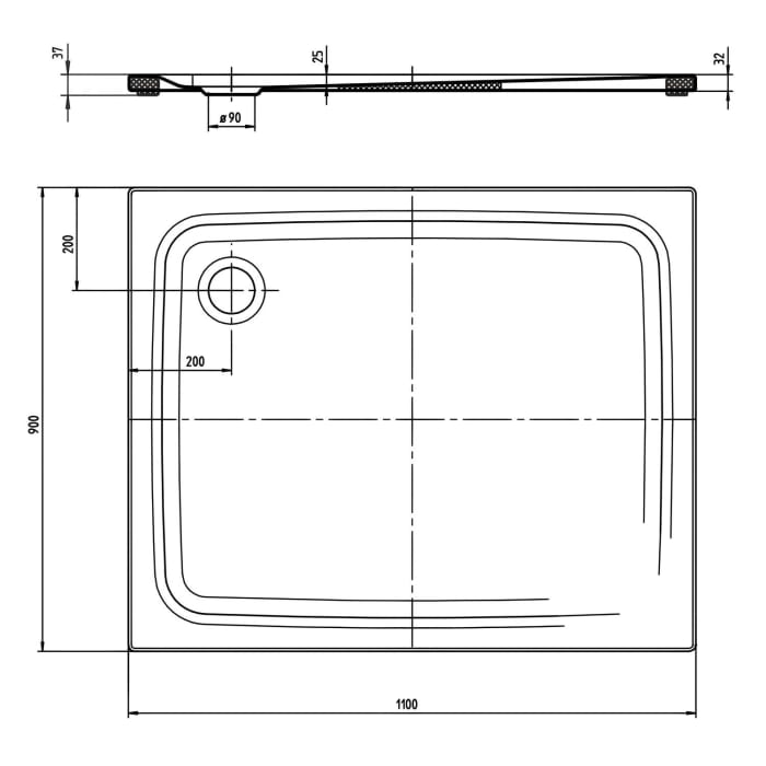 Kaldewei SUPERPLAN CLASSIC 405-5 Duschwanne 90 x 110 cm mit Secure Plus, inkl. Wannenträger extraflach