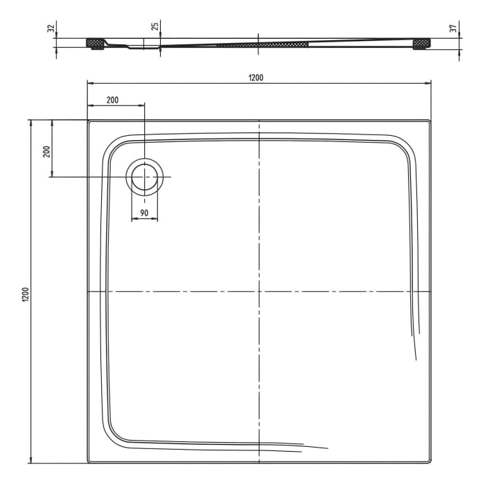 Kaldewei SUPERPLAN CLASSIC 399-5 Duschwanne 120 x 120 cm mit Secure Plus, inkl. Wannenträger extraflach
